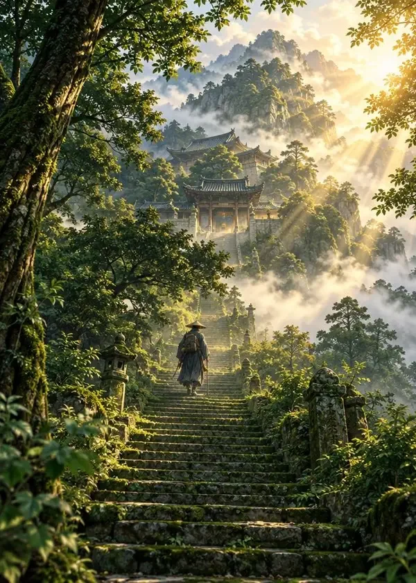 《青苔石阶》同人漫画封面，最新更新 · 古风、山寺、禅意