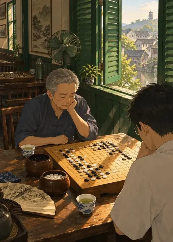 《小城棋馆》同人漫画封面，国系同人 · 围棋、小城、传承