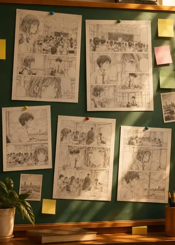 《校园题材创作指南》同人漫画封面，专题 · 创作谈、校园、分镜