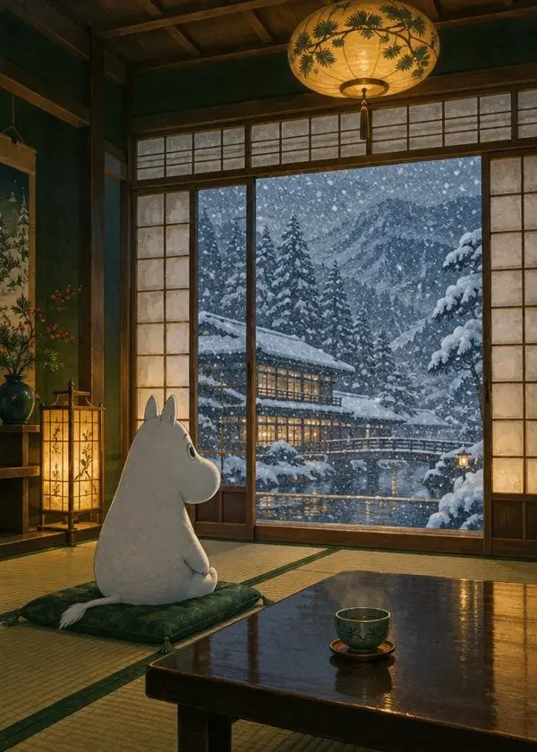《雪国旅店的第108位客人》同人漫画封面,日系同人 · 奇幻、雪国、民俗